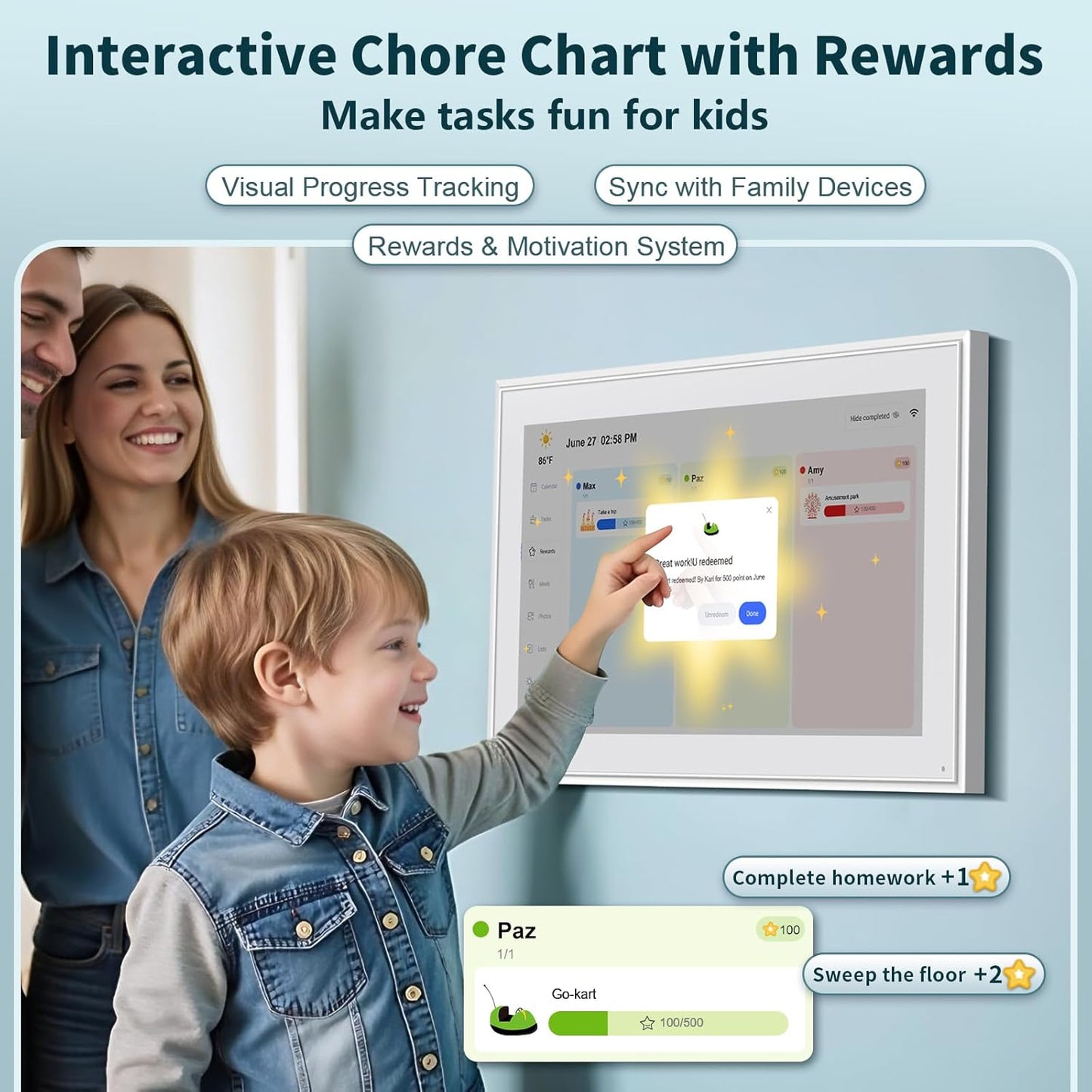 Digital Calendar, 15.6 Inch Wall Planner Digital Calendar & Chore Chart, IPS HD Touchscreen Interactive Display for Family Schedules, 2025 Calendar Share Photos/Schedules Instantly