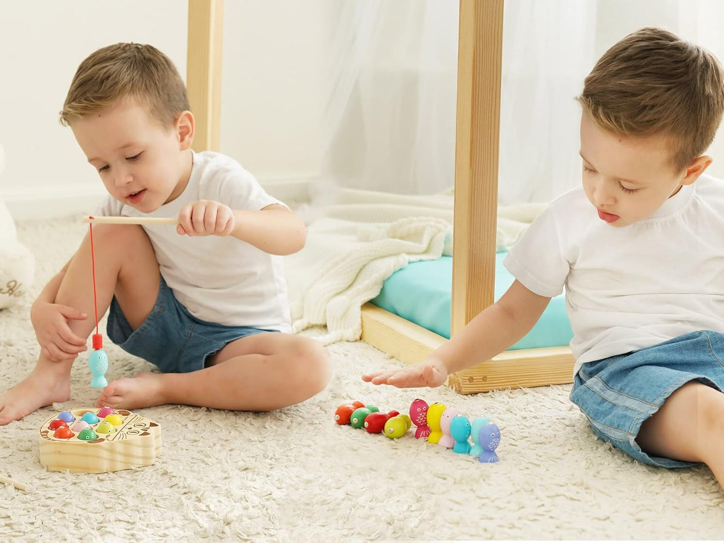 Montessori Magnetic Wooden Fishing Game for Toddlers 1-3 Years Old,Fine Motor Skills Early Learning Eyes Hands Cooperation Toy for Boys & Girls Great Birthday Gift