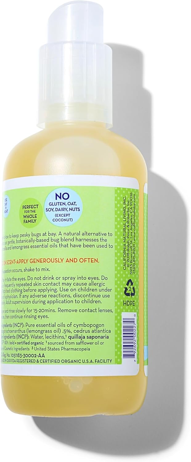 California Baby Natural Bug Spray | DEET Free Mosquito Repellent | Baby + Kids Bug Spray | Citronella Spray | Great Smell | 192 mL / 6.5 oz.