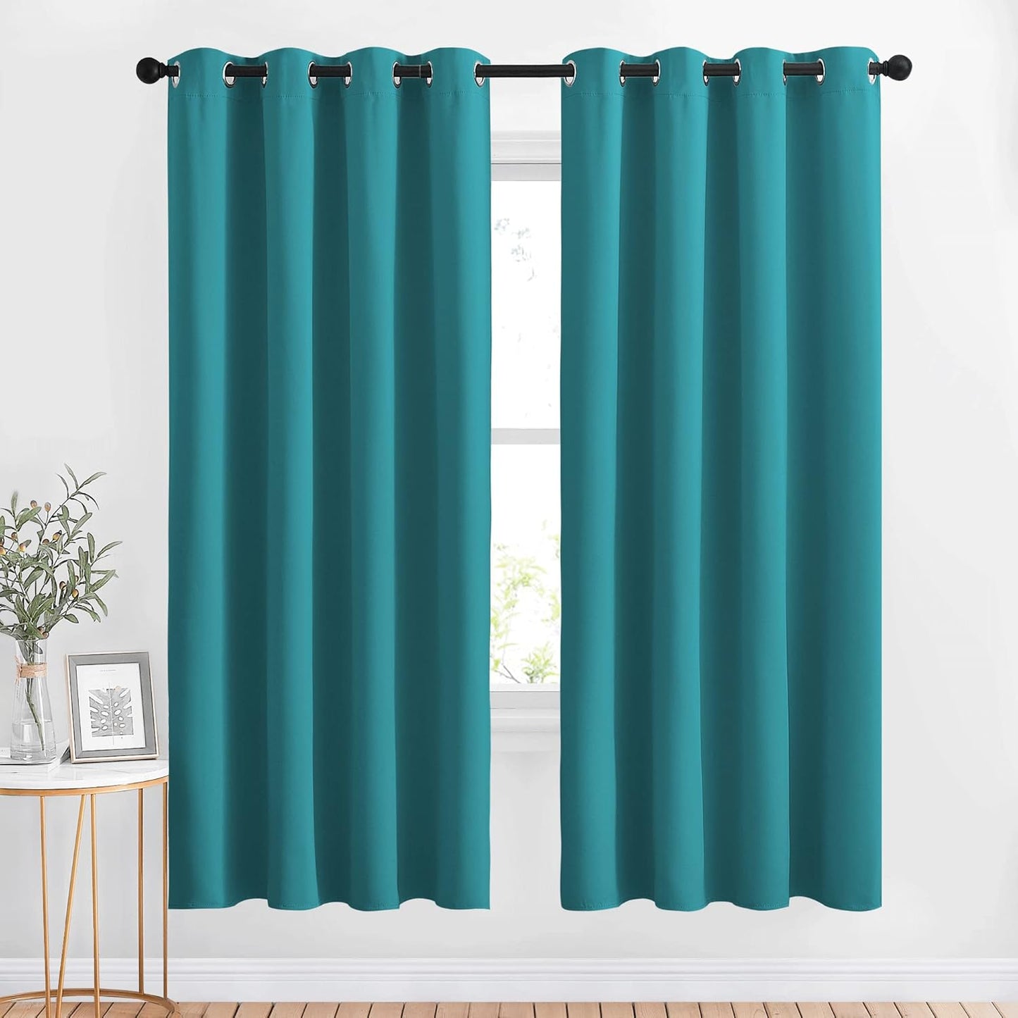 NICETOWN Room Darkening Curtains & Drapes - Window Treatment Thermal Insulated Solid Grommet Light Block Panels for Bedroom/Living Room, Peacock Teal, Set of 2, W52 x L72