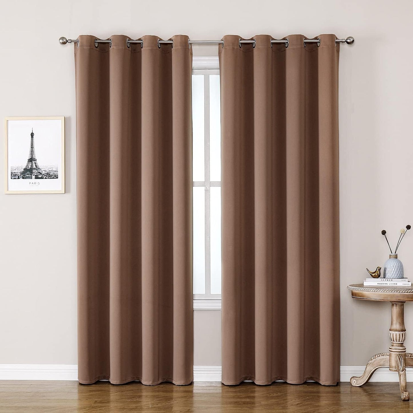 ChrisDowa Room Darkening Curtains 120 Inches Long 2 Panels Set for Living Room, Grommet Thermal Insulated Blackout Curtains for Bedroom (Cappuccino, 52 x 120 Inch)