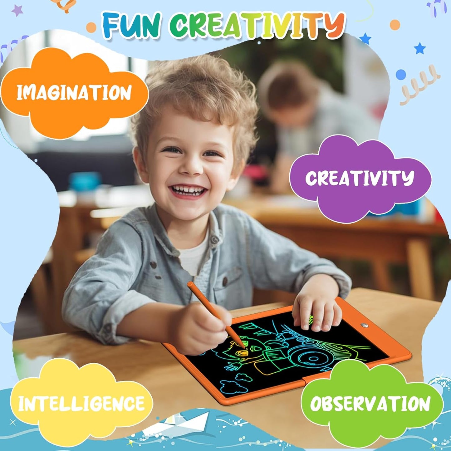 Drawing Tablets for Kids 10 Inch LCD Writing Tablet for Kids Reusable Drawing pad Educational and Learning Toys for Boys Girls(Orange)
