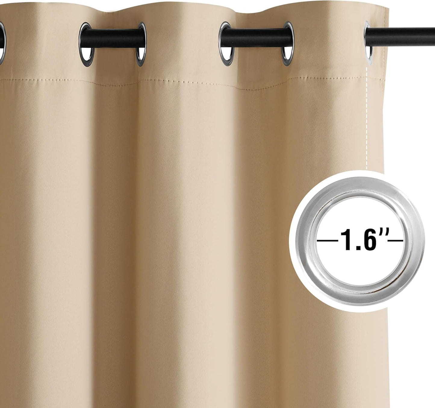 NICETOWN Biscotti Beige Blackout Curtains 72 Inches Long Thermal Insulated 2 Panels Set, W52 Soundproof Light Blocking Drapes for Living Room, Bedroom, Window, Girls Room, W52 x L72