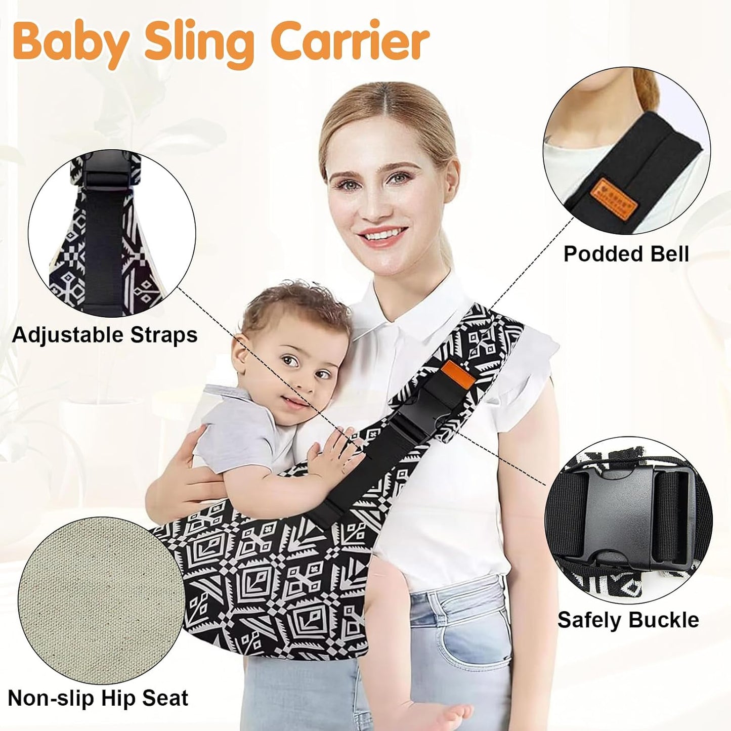 Baby Sling Carrier,Toddler Carrier,Upgraded 2025 Baby Sling with 4 Adjustable Straps(10-30lbs),Lightweight,Portable and One Size Fits All(Leaf)