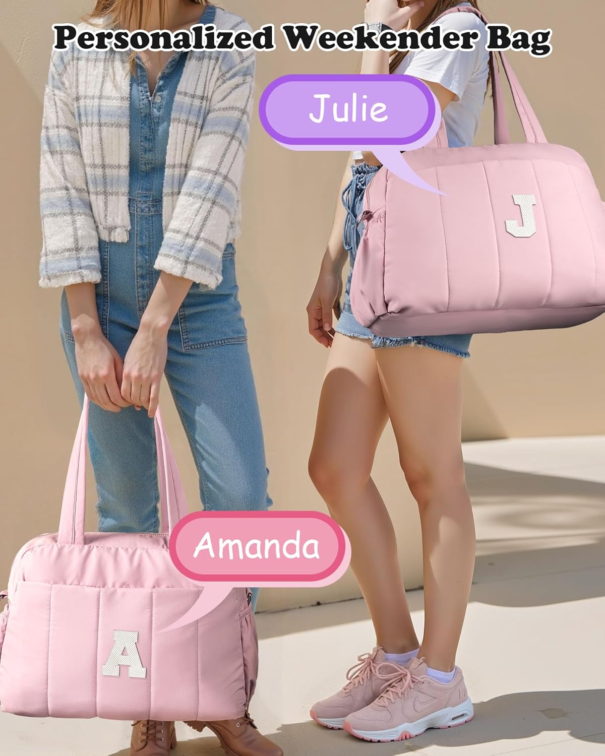 Gift for Women, Duffle Bag for Travel, Weekender Bags for Women，Initial Overnight Bag with Wet Pocket，Lightweight Travel Bags Personalized Gym Tote with Makeup Pouch
