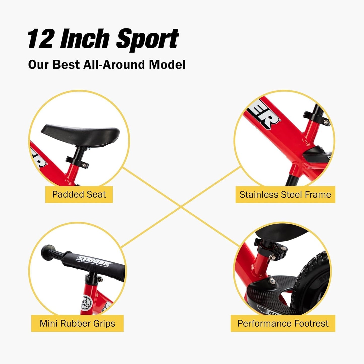 Strider 12” - Helps Teach Baby How to Ride a Balance Bicycle - for Kids 6 Months to 4 Years - Easy Assembly & Adjustments