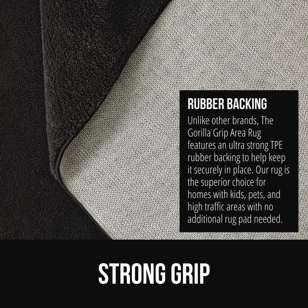 GORILLA GRIP Ultra Soft Washable Area Rug, 6x9, Stain and Slip Resistant Plush Thick Carpet for Bedroom Living Room, No Shed Floor Rugs, Pet Friendly, Dorm Essentials, Kids Nursery Home Decor, Black