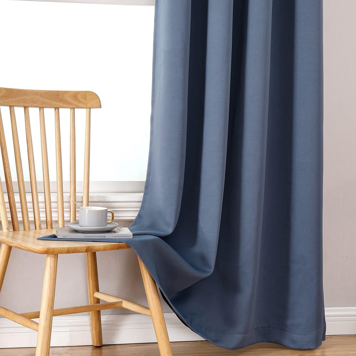 ChrisDowa 100% Blackout Curtains for Bedroom with Black Liner, 2 Thick Layers Total Blackout Thermal Insulated Grommet Small Window Curtains 2 Panels Set (Stone Blue, 42 x 54 Inch)