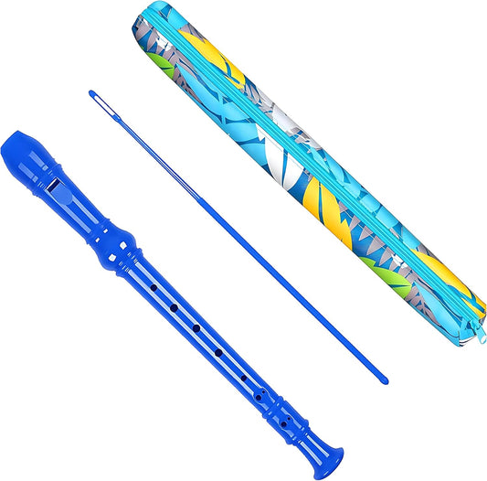 Soprano Recorder Instrument for Kids Beginners Student German Fingering C Key Recorder Instrument 3 Piece with Cleaning Rod and Bag Fingering Chart(Blue)