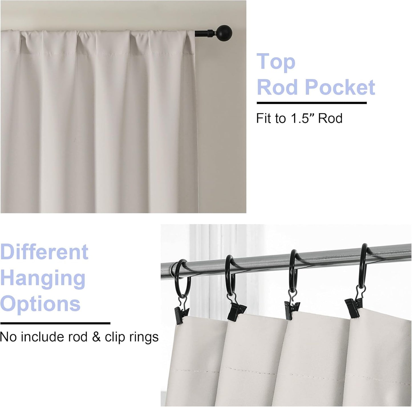 Simplebrand Ava Natural Short Blackout Curtains for Bedroom 54 Inches Long 2 Panels Set, Solid Thermal Insulated, Energy Saving Window Treatment Curtains Blackout Drapes, W40 x L54 Inch, Natural