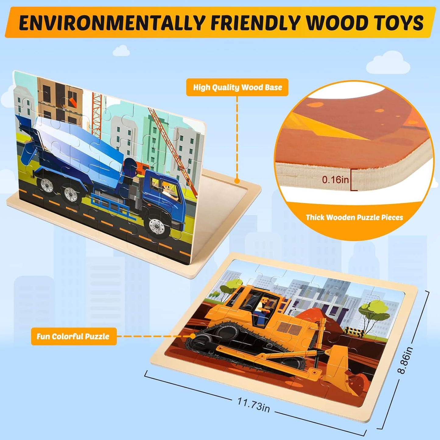 Wooden Vehicle Puzzles for Kids Age 3 4 5 Year Old, 4 Pack 24 Pcs Montessori Toddler Jigsaw Puzzles for Girl boy Activities Preschool Learning Educational Birthday Gift Travel Autistic Wooden Toys
