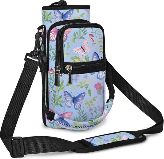 25/32/40/64oz Water Bottle Bag Holder Carrier-Insulated Crossbody Sling Case Sleeve with Strap & Pockets for Men Women Gym Cycling Travel Walking Hiking Camping