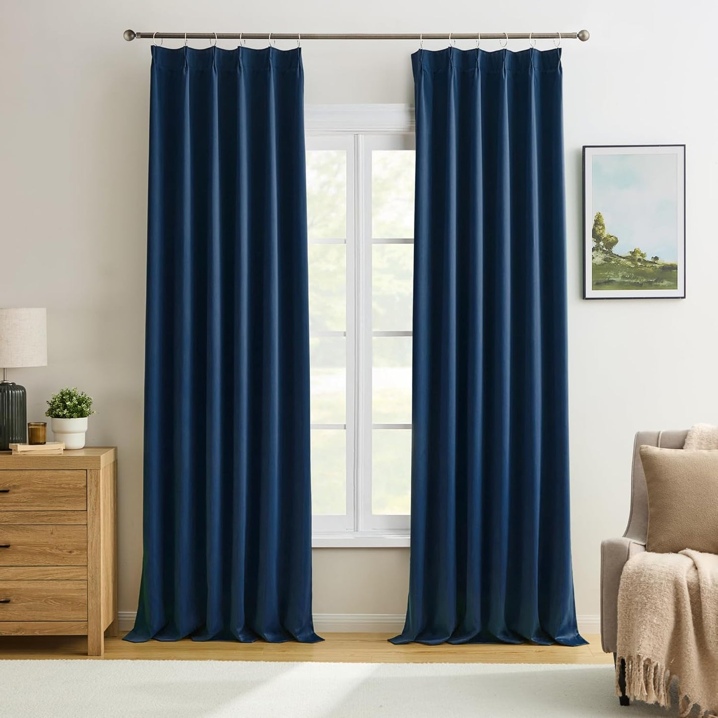 Pinch Pleated Curtains 144 Inches Long 2 Panels Set, Thermal Insulated Blackout Room Darkening Curtain for Bedroom,Window Draperies with Hooks(Navy Blue,40x144-inch)