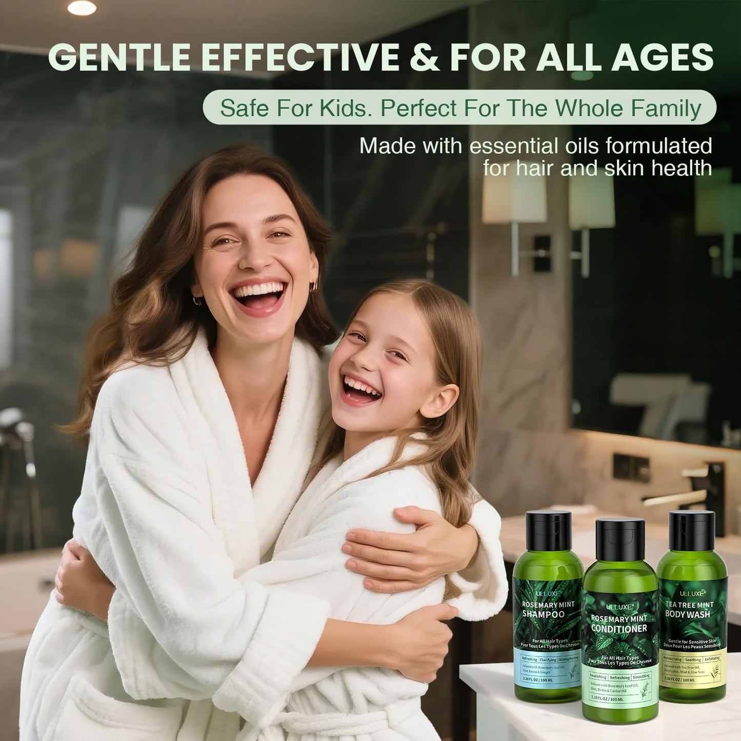 Travel Shampoo Conditioner and Body Wash Gift Set Trio, Travel Size Hair Care & Body Care for Trip, Outdoor, Camping, Hotel & Gyms, Anti-Dandruff, Nourish, Gentle For Baby, 3.38 Oz Travel Size Bottles