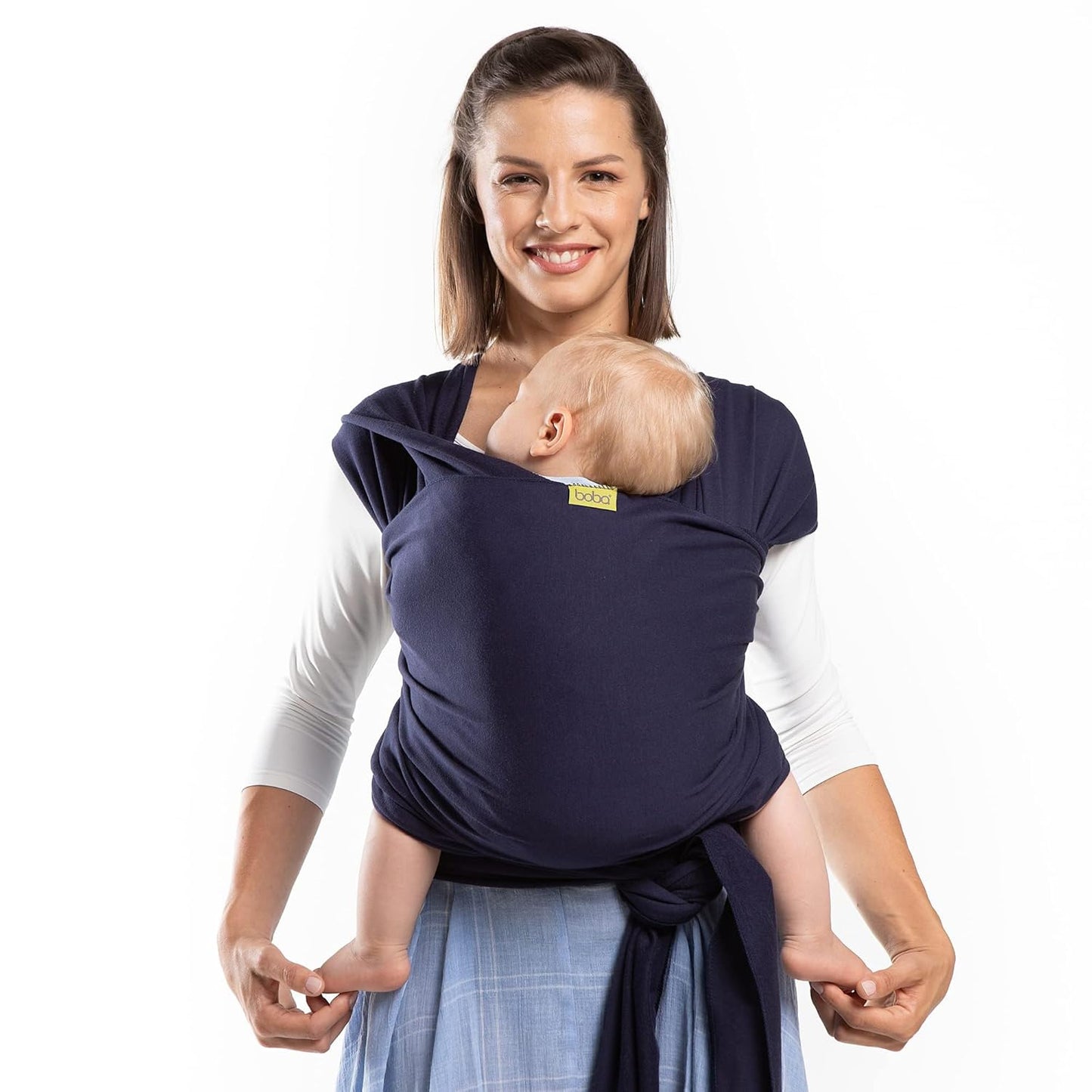Boba Baby Wrap Carrier – Original Baby Sling Carrier for Newborns (7–35 lbs), Soft, Secure, Hands-Free & Ergonomic, Ideal for Comfortable Bonding, New Parents (Navy Blue)