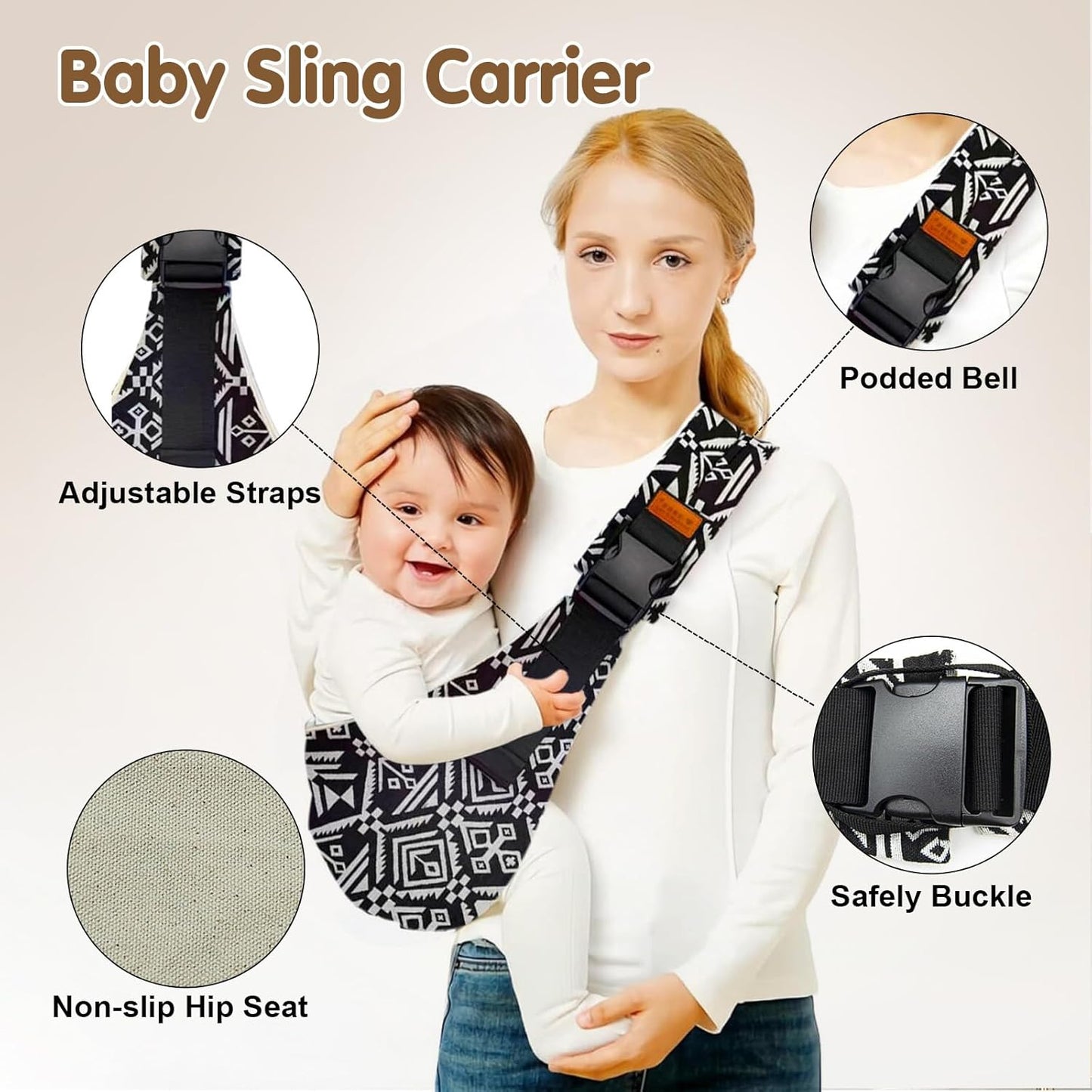 Baby Sling Carrier,Toddler Carrier, 2025 New Baby Sling,Portable and Lightweight Sling,Non-Slip Hip Seat Carrying 10-30lbs(Square)