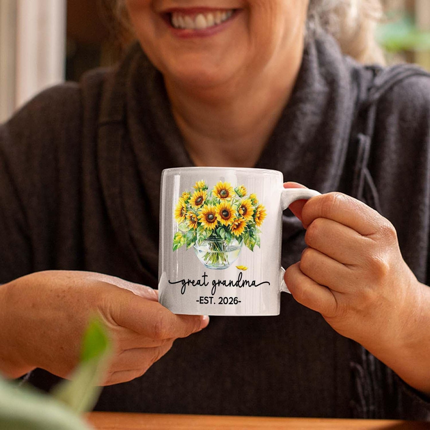 Customized Nickname & Year White Ceramic Mug Gift For First Time Great Grandma, Promoted To Great Grandma Accent Coffee Cup 11Oz 15Oz, Personalized Baby Announcement Coffee Mug For Nanny Granny Mimi