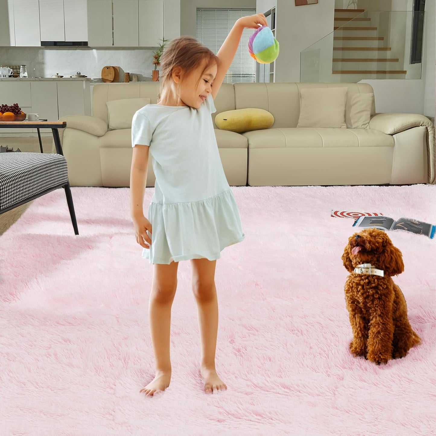 Ultra Soft Rug for Living Room, 9X12 Fluffy Shag Area Rug for Bedroom, Modern Shaggy Carpets Fuzzy Rug for Teens Dorm Nursery Home Decor Aesthetic, Upgrade Anti-Skid Durable, Pink