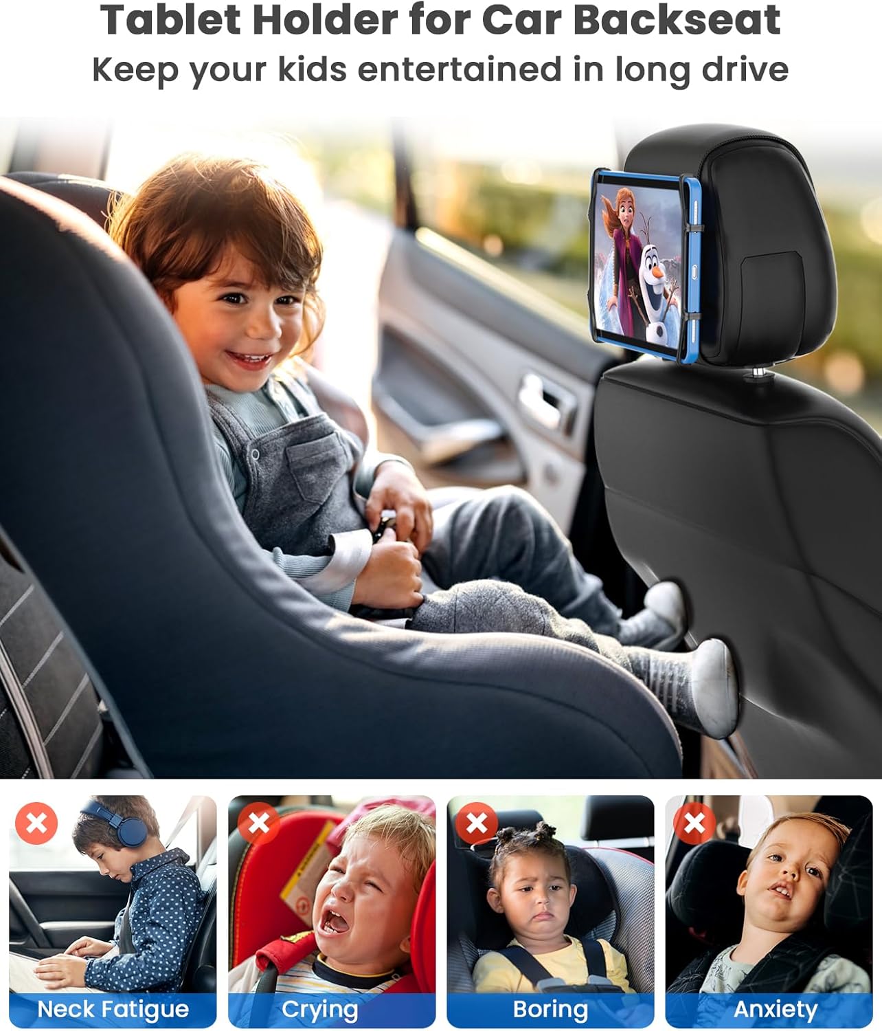 WONNIE Car Headrest Mount Holder for Tablets, Tablet Holder for Car Back Seat, Tablet Stand for Kids Fits for 7-12.9'' Devices, 4 Pack