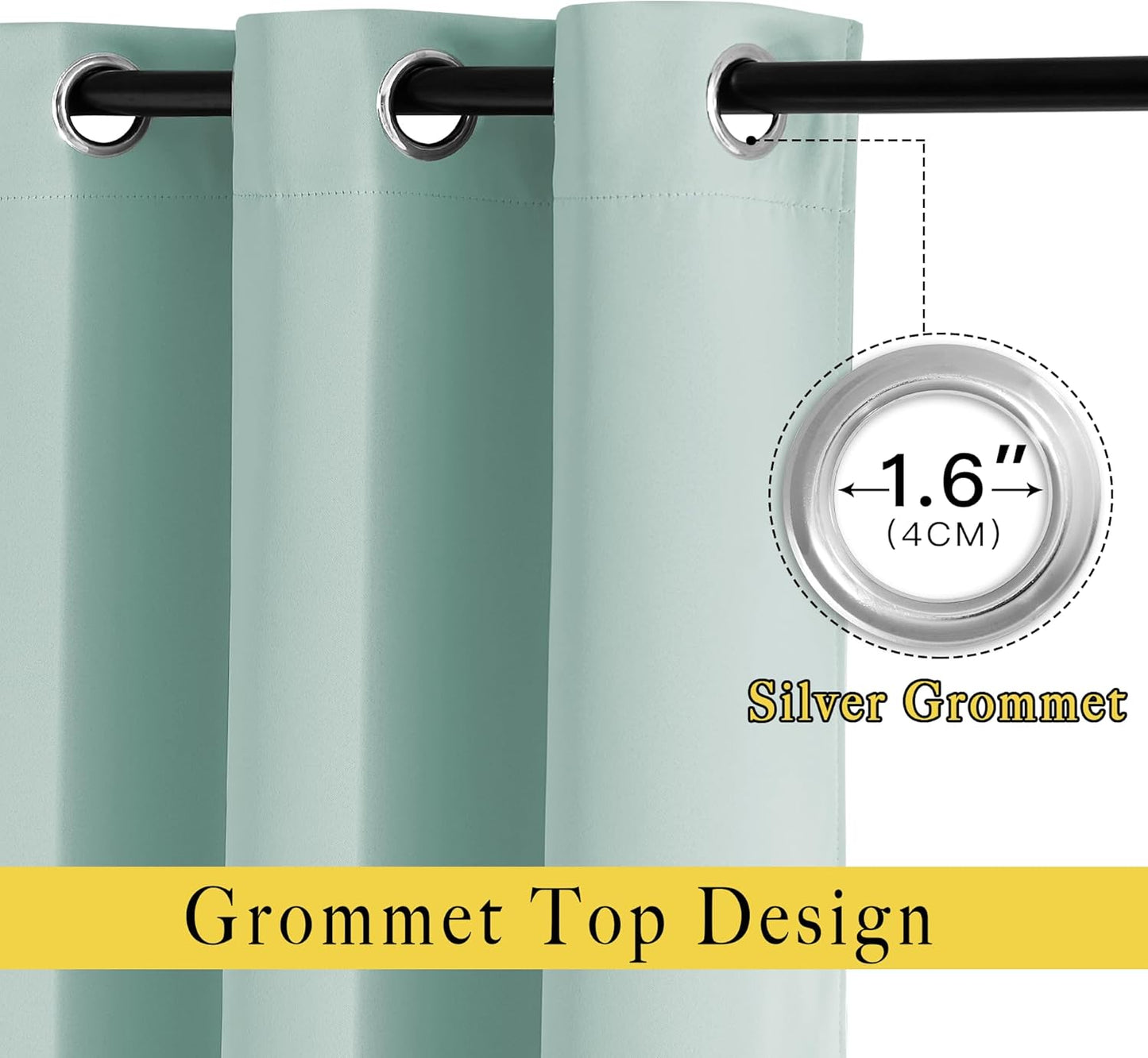 NICETOWN Seafoam Green Curtains 2 Panels 84 inches Long - Grommet Blackout Thermal Insulated Room Darkening Sound Reducing Window Drapes for Living Room/Bedroom, W52 x L84