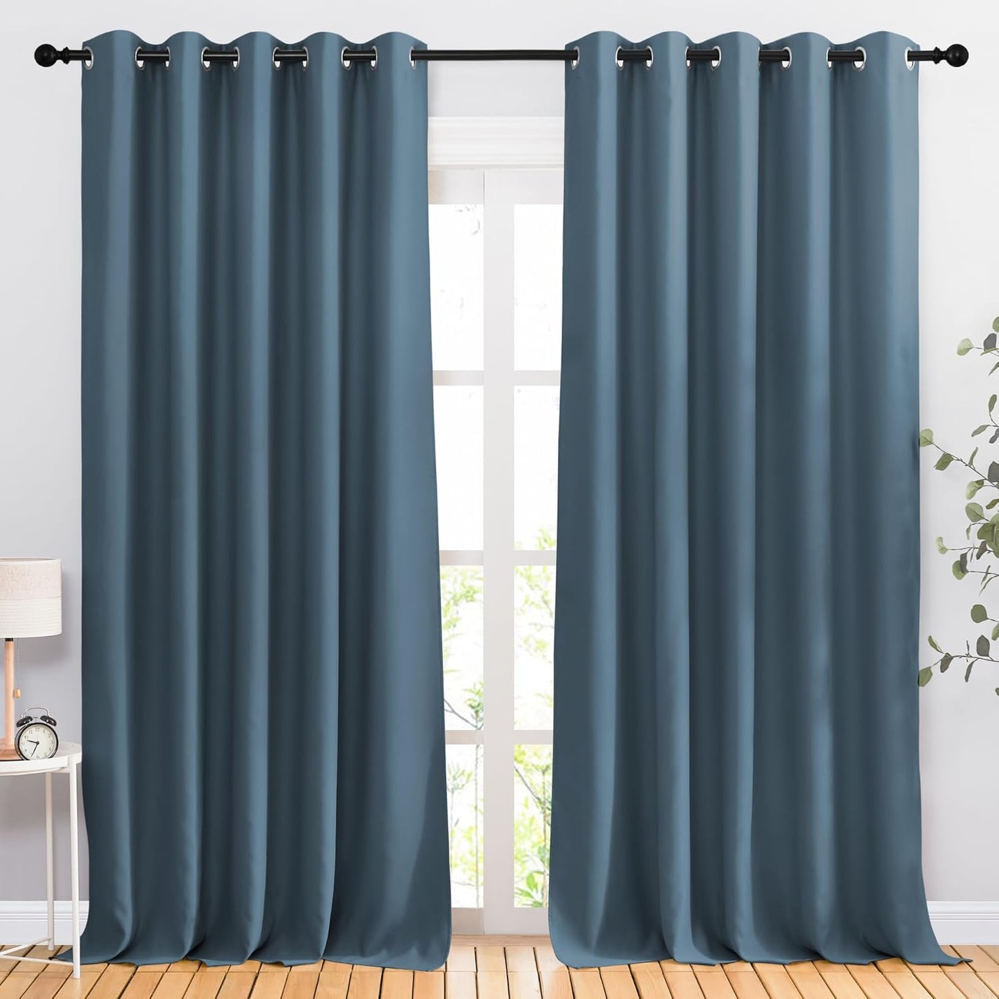 NICETOWN Room Darkening Window Curtains 90 inch Length - Thermal Insulated Grommet Light Blocking Solid Curtain Drapes for Bedroom/Living Room (Smoky Blue, Set of 2, 66" Wide Per Panel)
