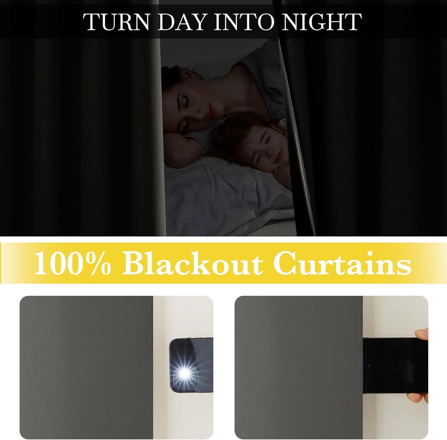 NICETOWN 100% Blackout Curtains for Living Room 96 inches Long, Grommet Thermal Insulated Window Treatment Lightweight Travels Portable Shades for Bedroom/Kids Room, Dark Grey, W52 x L96