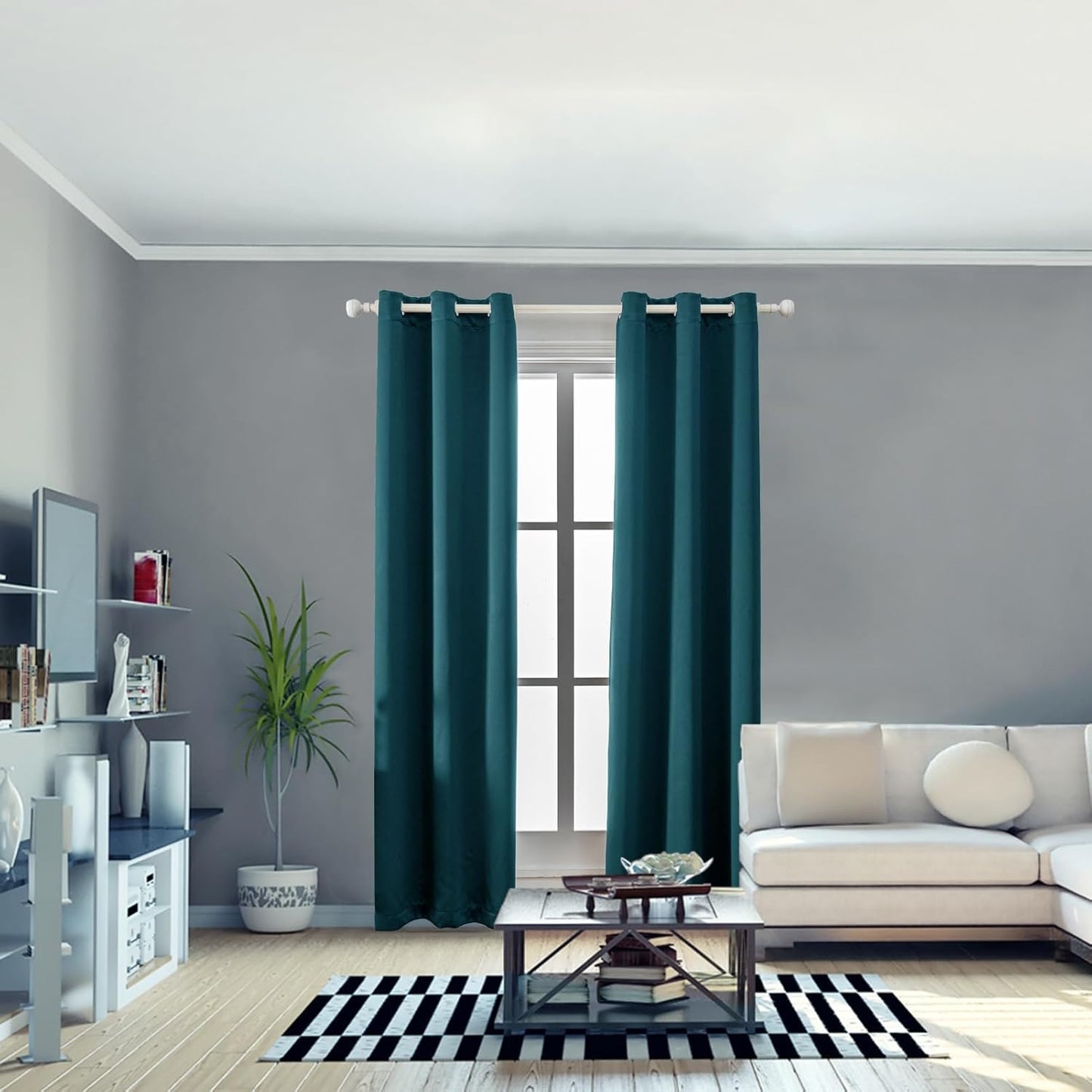Anytime 100% Blackout Curtain Set, Thermal Insulated & Energy Efficiency Window Draperies for Guest Room, Full Shading Panels for Shift Worker and Light Sleepers（Greyish Blue, 2 Panels, 37W x 84L）