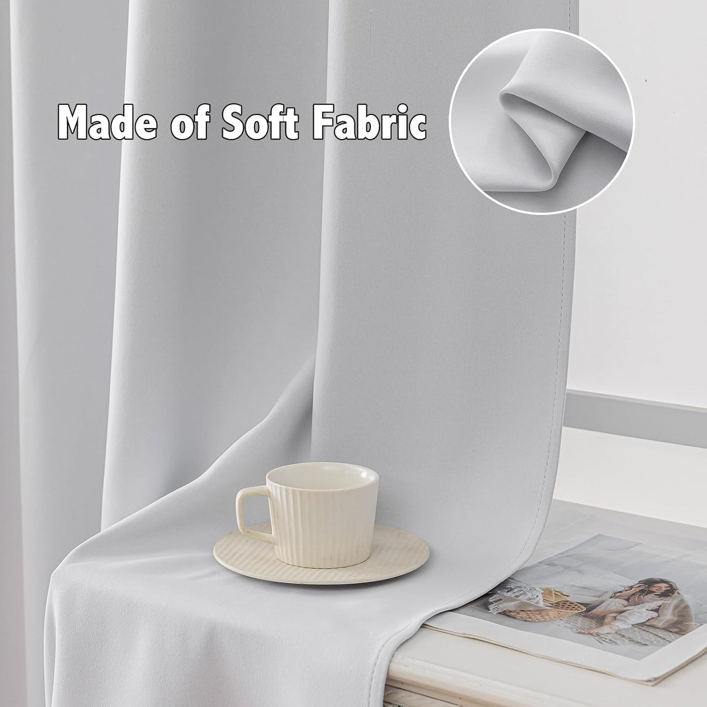 Anytime 100% Blackout Curtain Set, Thermal Insulated & Energy Efficiency Window Draperies for Guest Room, Full Shading Panels for Shift Worker and Light Sleepers（Greyish White, 2 Panels, 52W x 120L）