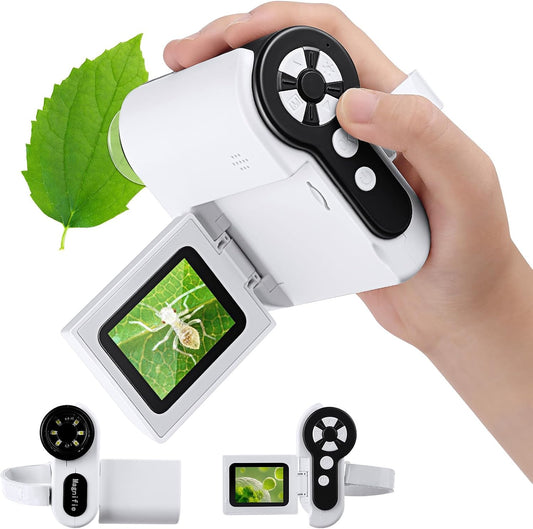 1000X Handheld Microscope for Kids, 4K 2.0" Screen Mini Pocket Microscope with 6 Adjustable LED Lights, Edu Science Birthday Gifts for Kids Ages 8-12, 32G SD Card Included