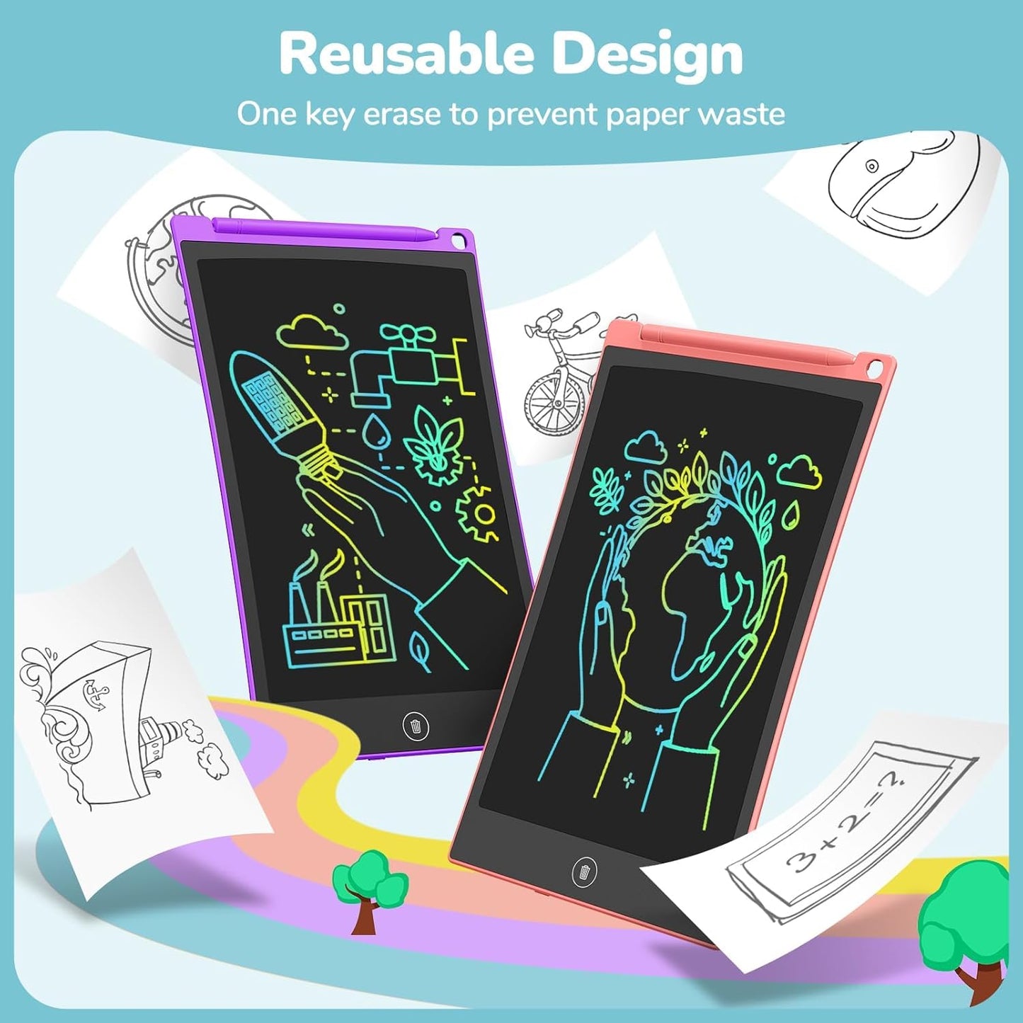 TECJOE 4 Pack LCD Writing Tablet, 8.5 Inch Colorful Doodle Board Drawing Tablet for Kids, Kids Travel Games Activity Learning Toys Birthday Gifts for 3 4 5 6 Year Old Boys Girls Toddlers Preschooler