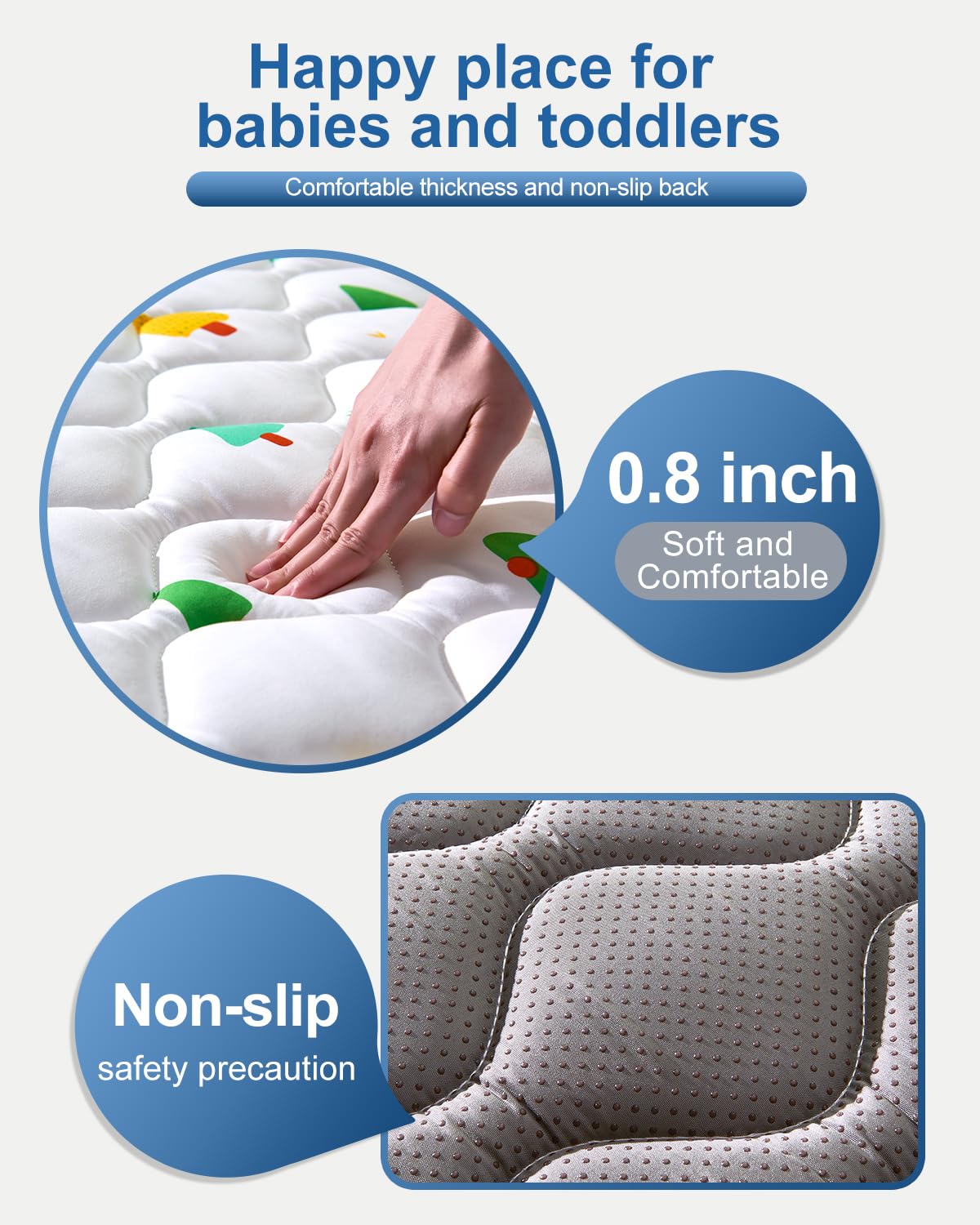 Odorless Premium Foam Baby Play Mat 50" x 50", Soft Microfiber Fabric Crawling Mat for Floor- Comfortable and Hypoallergenic, Non-Slip Cushioned Floor Playpen mat for Infants,Babies,Toddlers