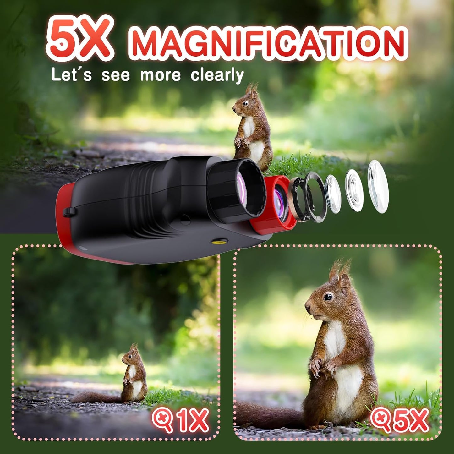 Night Vision Goggles for Kids Gifts with 32GB Card,Birthday Ideas Present 5X Zoom Kids Camera Night Vision Binoculars