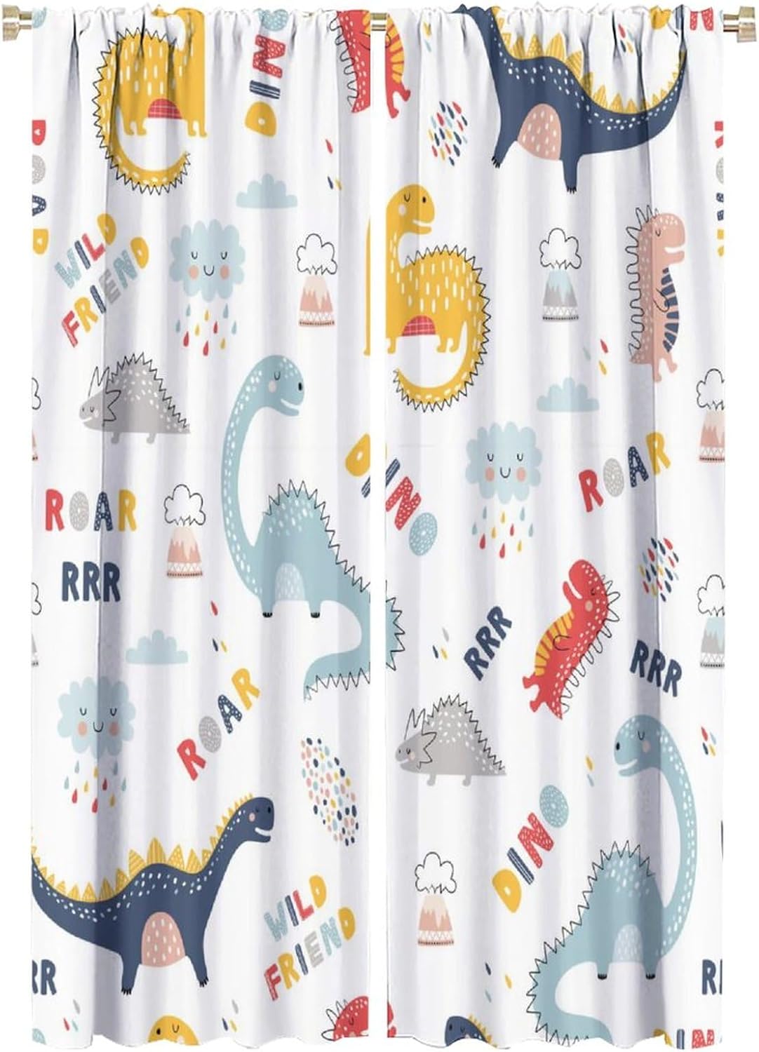 Cartoon Dinosaur Curtains for Kids Boys Girls Home Decor Colorful Cute Dino Animals Print Pattern Rod Pocket Blackout Window Drapes for Nursery Baby Bedroom Playroom W21xL63in 2 Panels