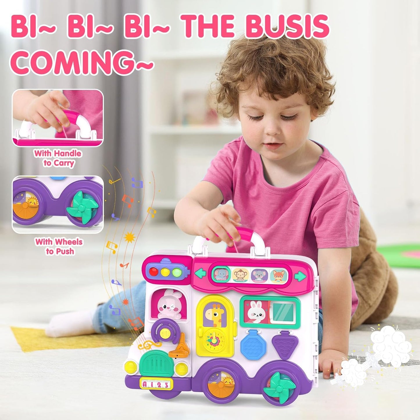 Baby Montessori Busy Board for 1-2 Year Old Boy Girl Gift,Musical Toddler Toys for 1+ Year Old,Early Educational Montessori Toy for Toddlers 1-3,Birthday Gifts for 1+Year Old Girl