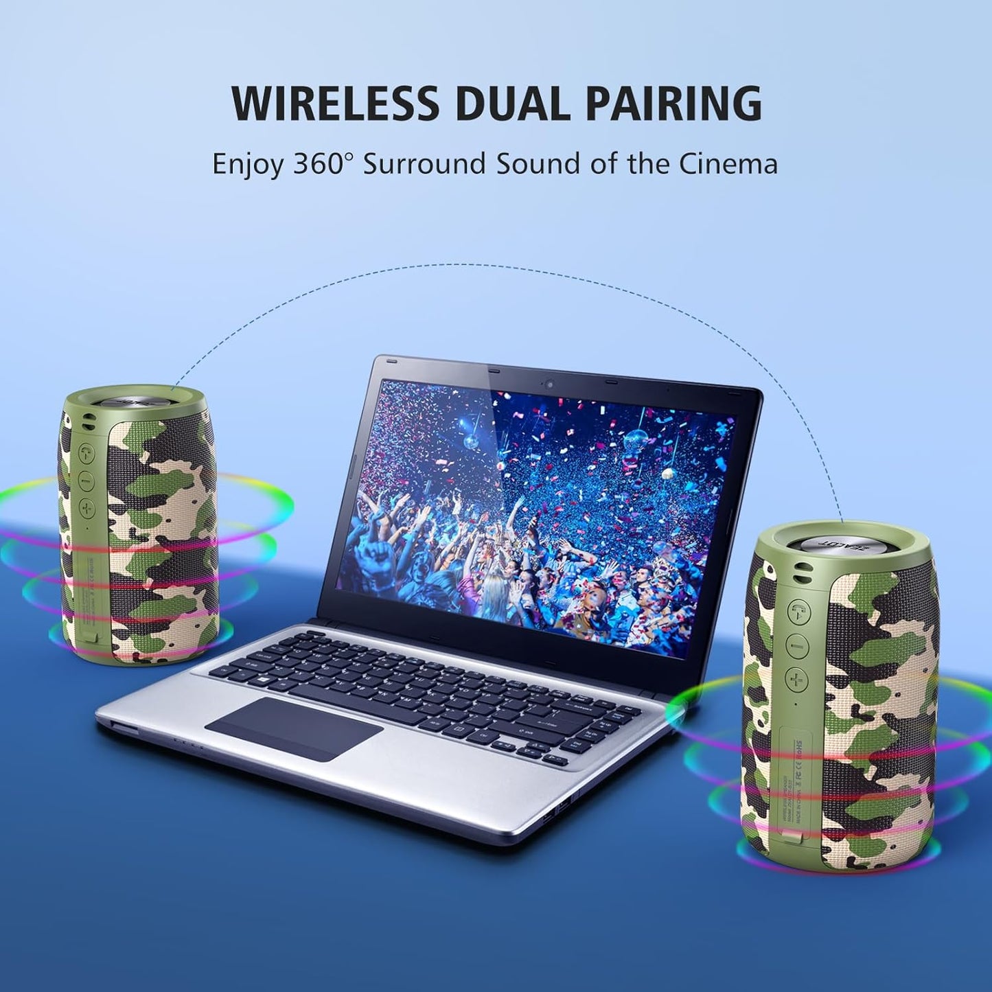 ZEALOT Portable Bluetooth Speaker, S32 Outdoor Speaker, Waterproof IPX5, Dual Pairing, Stereo Sound/TF Card/USB/AUX Competible for iPhone14 Samsung Home/Hiking/Fishing- Camo