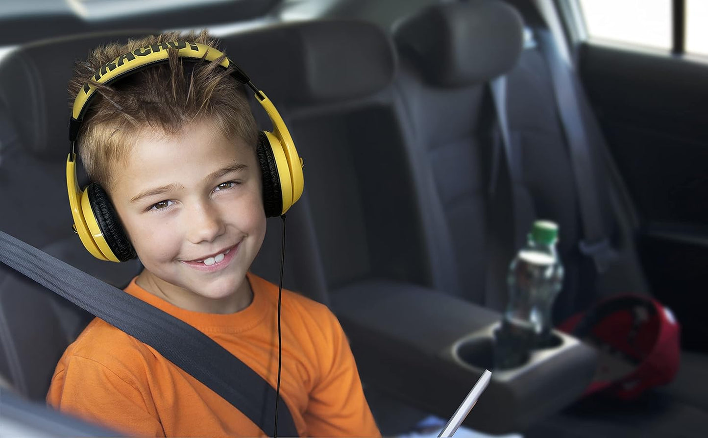 Pokemon Pikachu Wired Kids Headphones, Adjustable, Stereo Sound, 3.5Mm Jack, Tangle-Free, Volume Control, Children's Headband On Ear for School Home, Travel