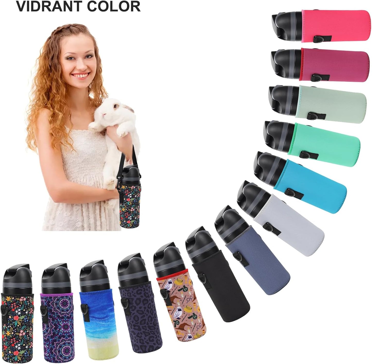Neoprene Water Bottle Carrier Bag with Adjustable Shoulder Strap for Owala 24 OZ Tumbler, Insulated Water Bottle Cover for Owala FreeSip Insulated Water Bottle (Little Flower, 24 OZ)