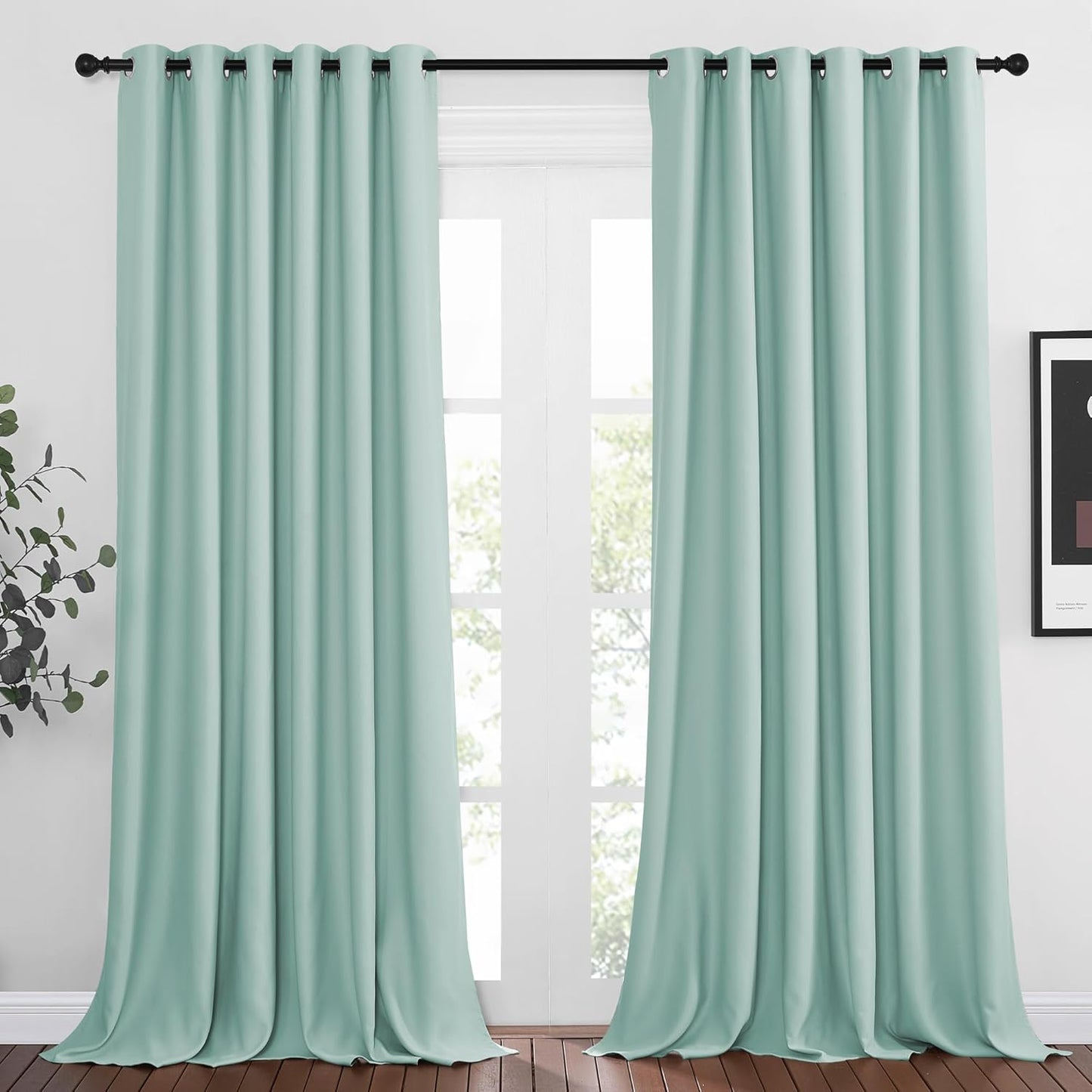 NICETOWN Light Reducing Grommet Curtains - Triple Woven Textured Soft Curtain Panels for Living Room Window Treatment Drapes for Sliding Door (W80 x L108, Aqua Blue, 2 Pieces)