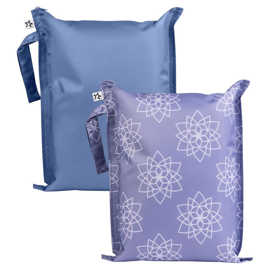 Tiny Twinkle Mess-Proof Waterproof Wet Dry Bag | 2-Pack Reusable Wet Bags for Swimsuits & Baby Clothes | Leakproof Wet Bag for Travel & Diaper Changes for Baby (Lotus)