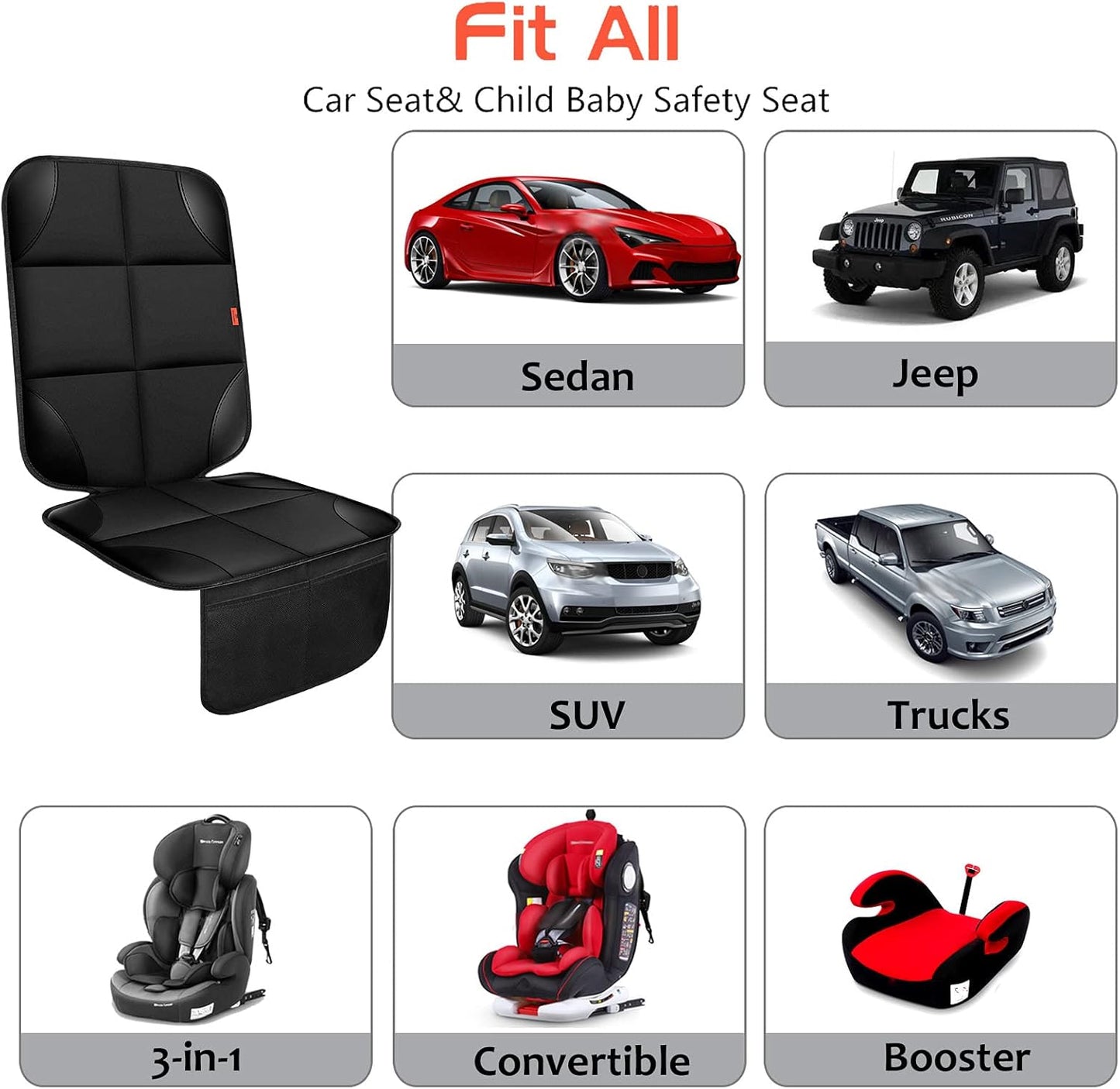 Car Seat Protector 1 Pack Car Seat Cushion Mat Thickest Padding,Waterproof 600D Fabric Car Seat Covers for Non-Slip Backing Mesh Pockets for Baby and Pet (Gray, 1 Pack)