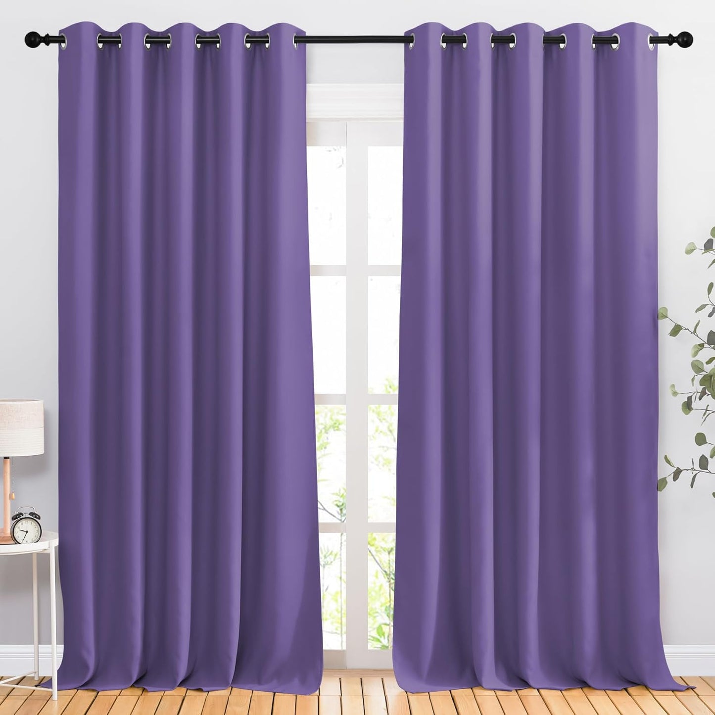 NICETOWN Lilac Purple Curtains 110 inches Long, Grommet Thermal Insulated Blackout Curtains Privacy Window Treatments Sound Reducing for Bedroom/Living Room, W66 x L110, 2 Panels