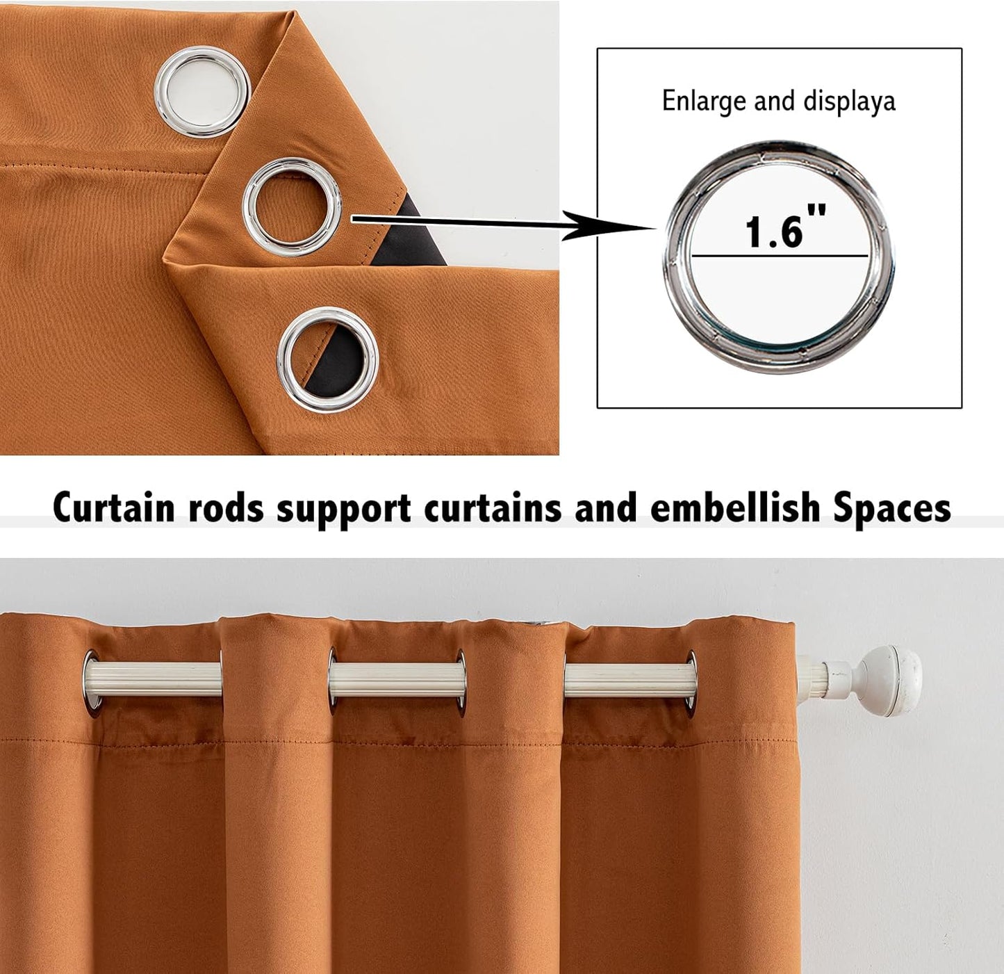 Anytime 100% Blackout Curtain Set, Thermal Insulated & Energy Efficiency Window Draperies for Guest Room, Full Shading Panels for Shift Worker and Light Sleepers（Orange, 2 Panels, 52W x 95L）