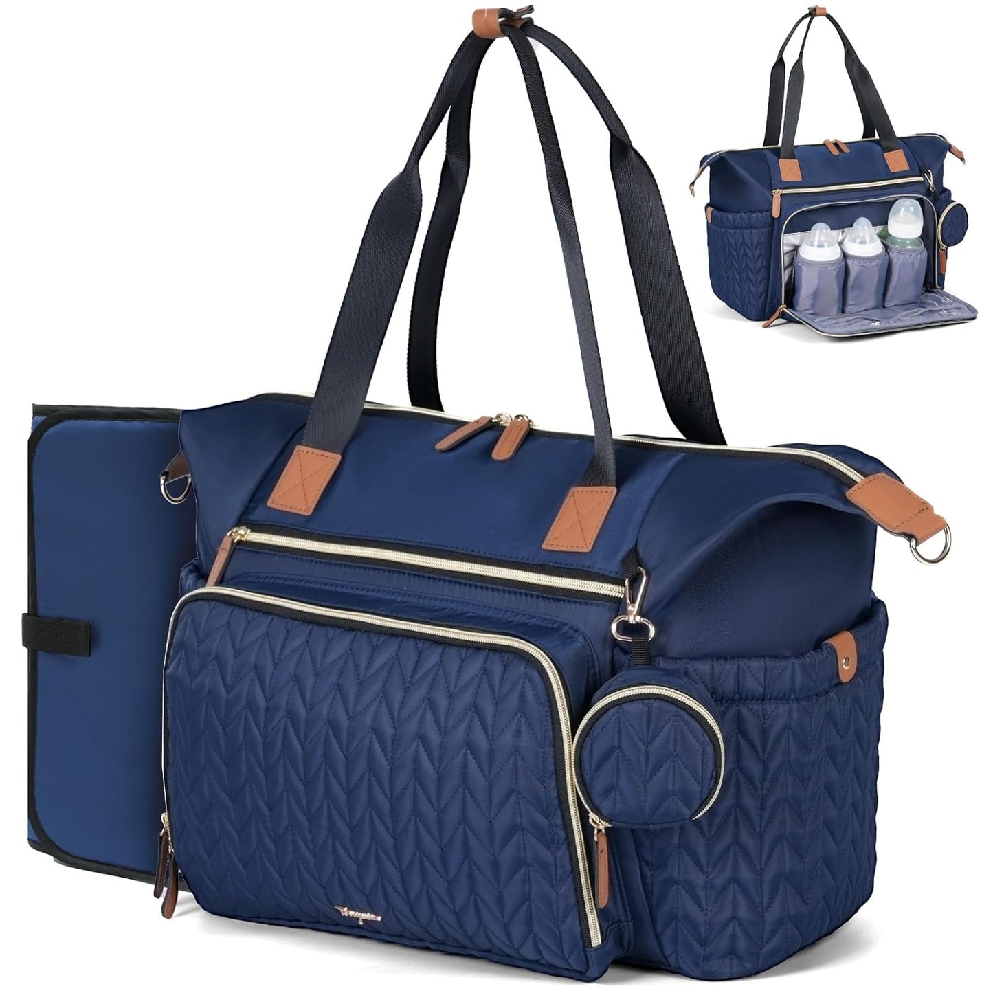 Diaper Bag Tote, Large Baby Diaper Bags Waterproof, Hospital Bag for Labor Delivery with Pacifier Case, Changing Pad, Shoulder Strap, Dark Blue