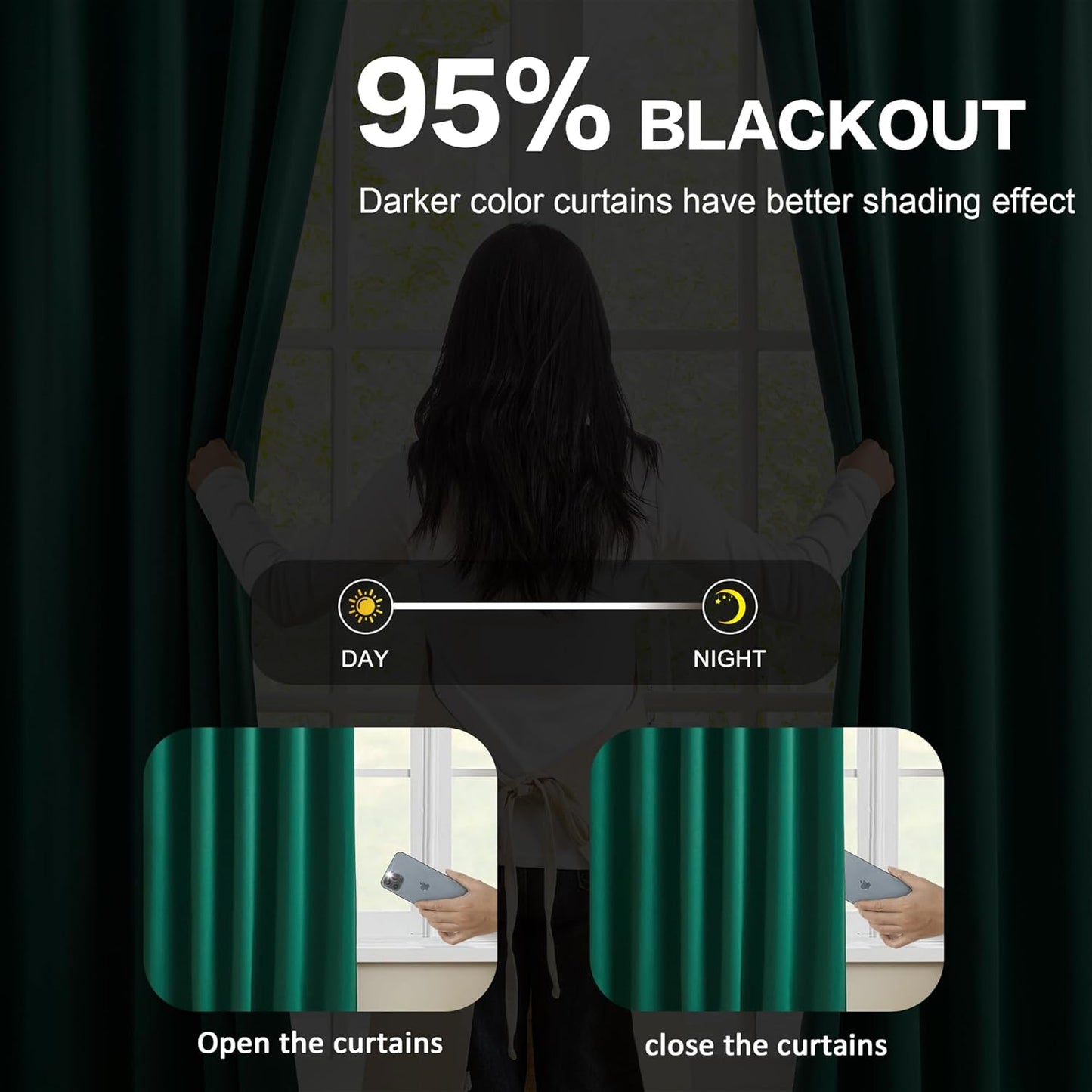 KEQIAOSUOCAI Dark Hunter Green Window Draperies 108 Inches Long 9 FT Tall, Pinch Pleat Room Darkening Thermal Insulated Curtains for Living Room Emaerald Green 40 x 108-inch 2 Panels