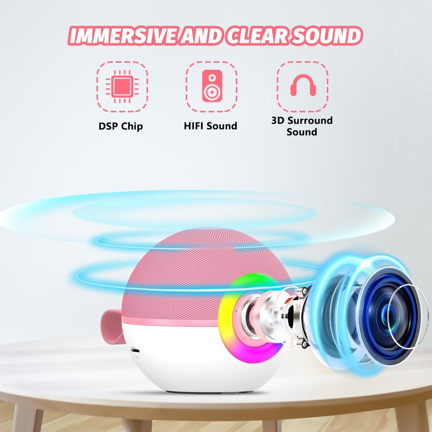 Mgaolo Mini Karaoke Machine for Kids Adults,Portable Bluetooth Speaker with 2 Wireless Microphones,Gift Toys with MP3 Player for Boys Girls 3-12 Year Old Birthday Family Home Party Present (Pink)