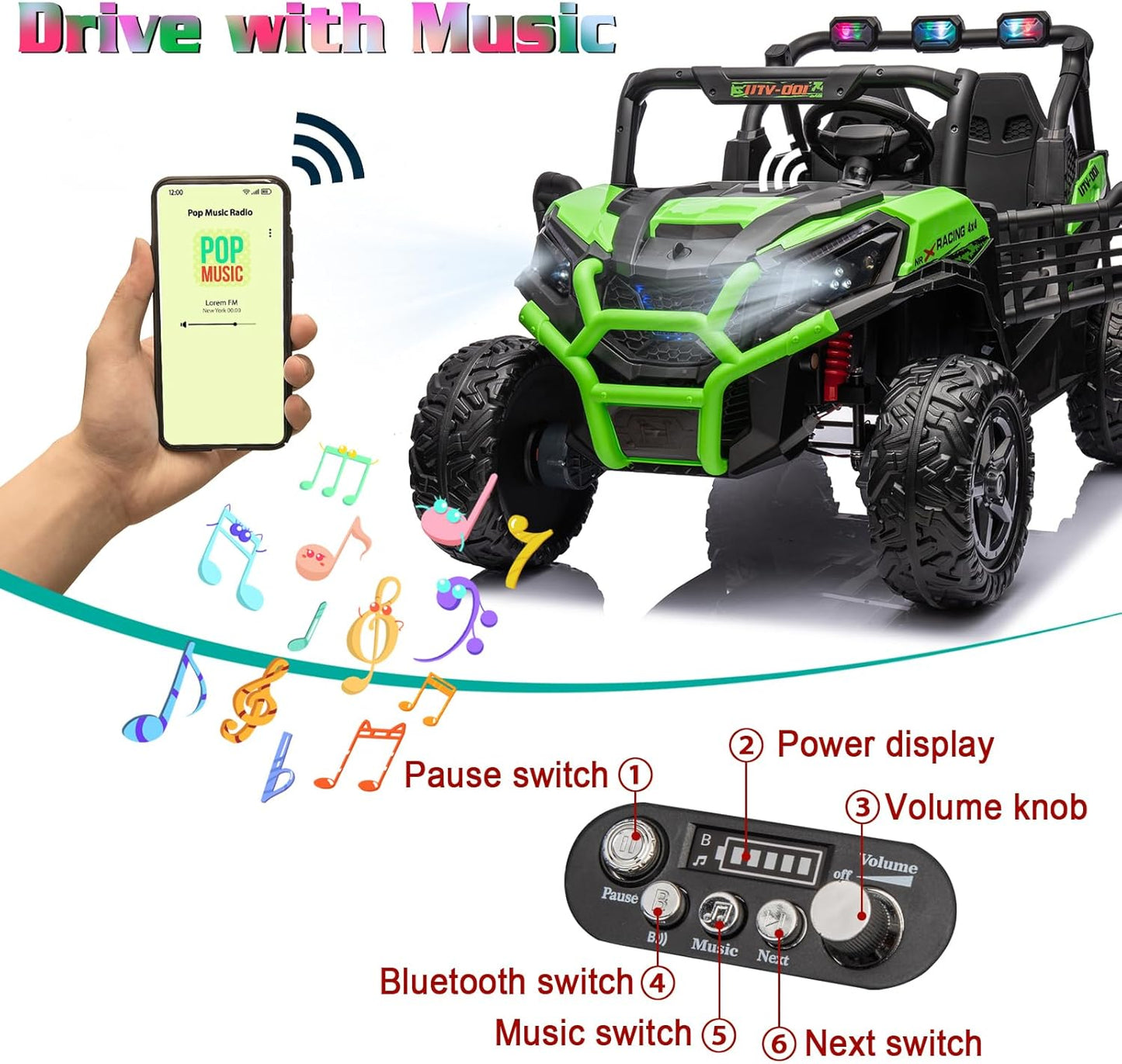 24V 2 Seater Kids Ride On Car with Remote Control,4WD Battery Powered,Electric Vehicles Toy Car for 3+ Years Kids(Green)