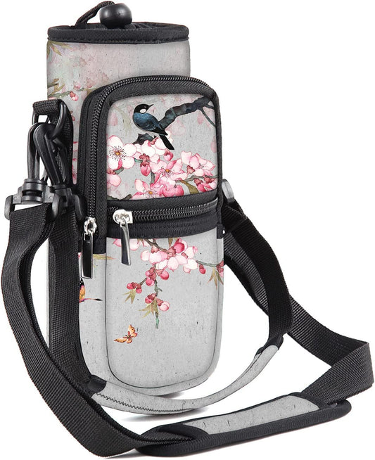 25/32/40/64oz Water Bottle Bag Holder Carrier-Insulated Crossbody Sling Case Sleeve with Strap & Pockets for Men Women Gym Cycling Travel Walking Hiking Camping