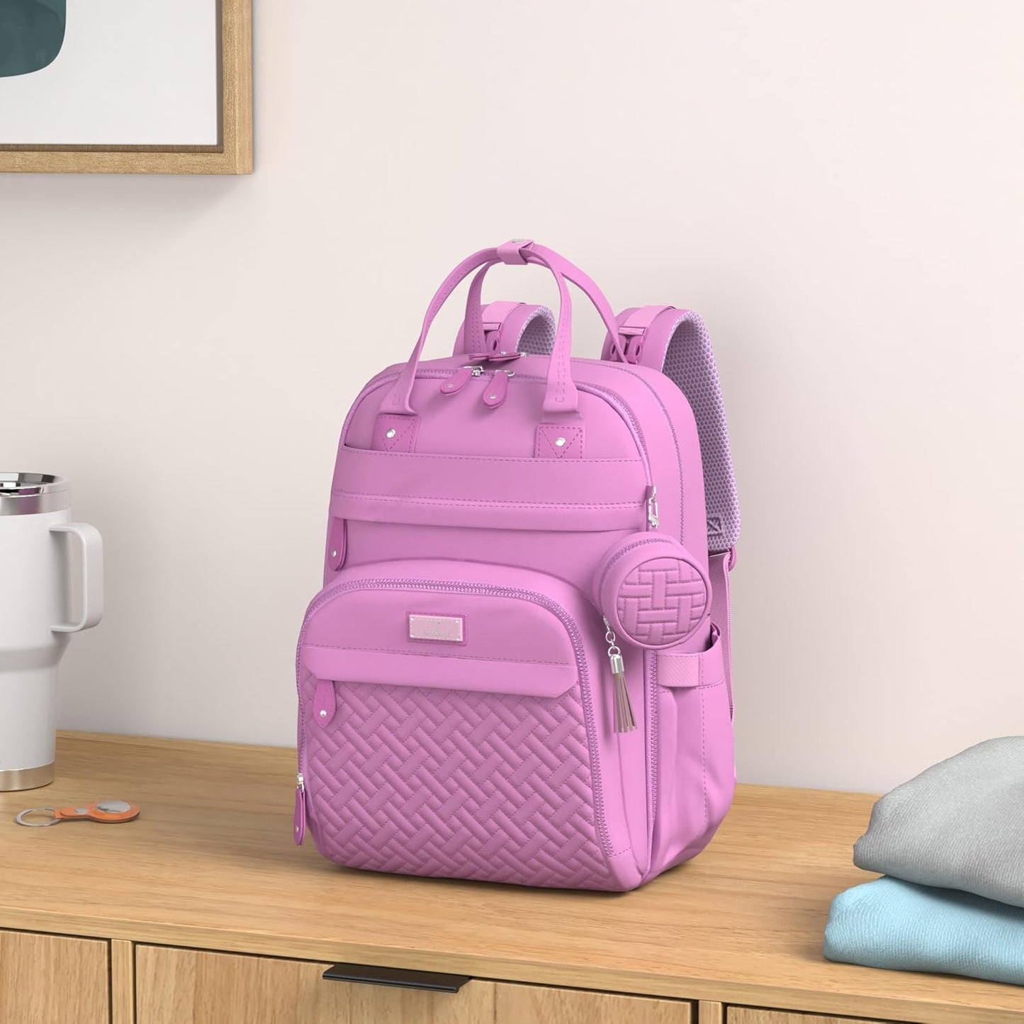 BabbleRoo Diaper Bag Backpack - Baby Essentials Travel Tote - Multi Function Waterproof Diaper Bag, Travel Essentials Baby Bag with Changing Pad, Stroller Straps & Pacifier Case - Unisex, Purple