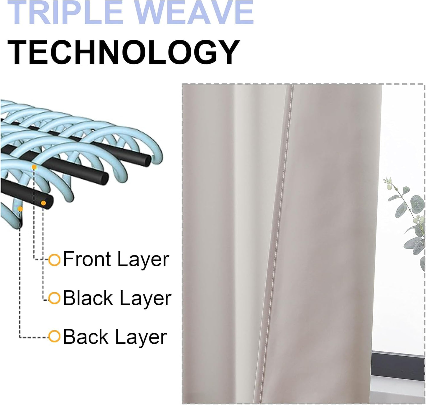 Simplebrand Ava Natural Blackout Curtains for Patio 108 Inches Long 2 Panels Set, Solid Thermal Insulated Room Darkening Rod Pocket Window Treatment Curtains Blackout Drapes, W50 x L108 Inch, Natural