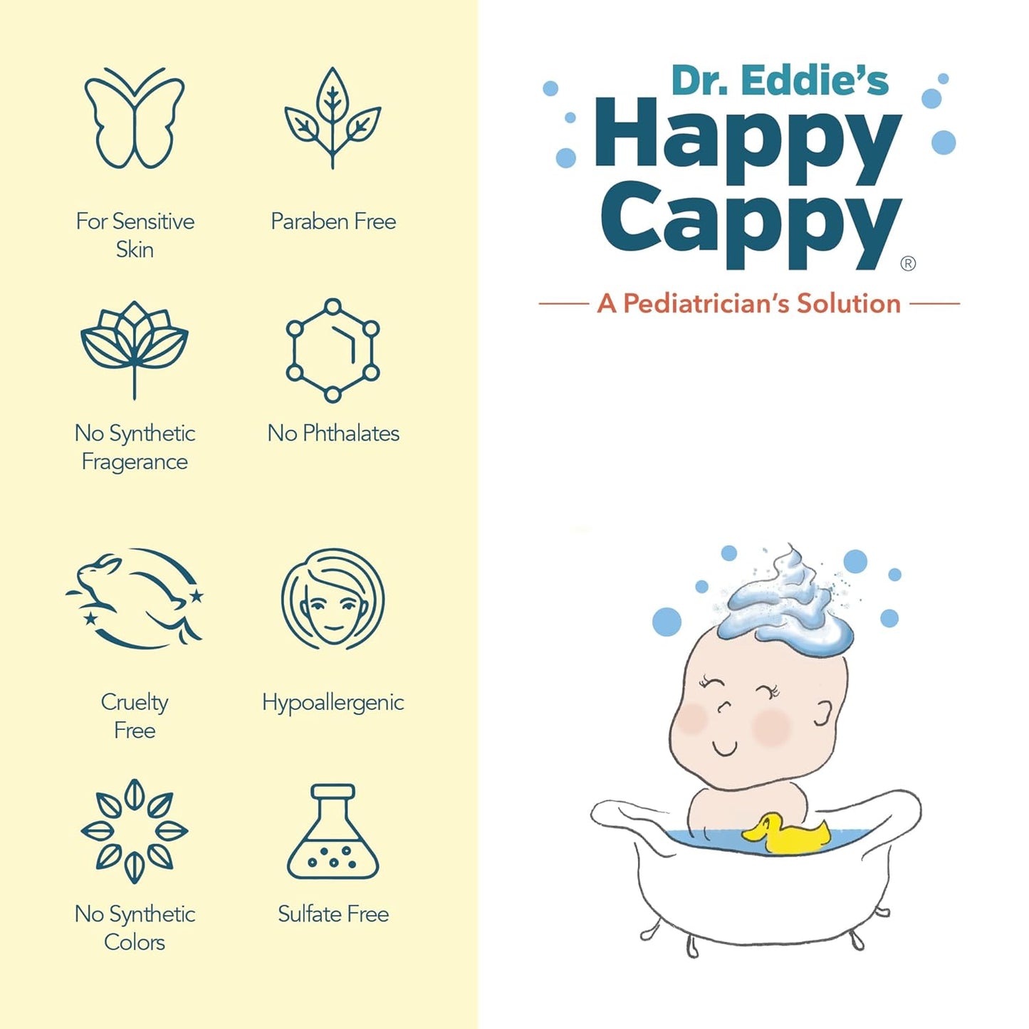 Happy Cappy Baby Shampoo and Body Wash - Eczema Body Wash for Kids, Toddler, Adults, Helps with Dryness, Reduces Itching and Redness, Dermatologist Tested, Fragrance Free - 8 Fl Oz (Pack of 4)